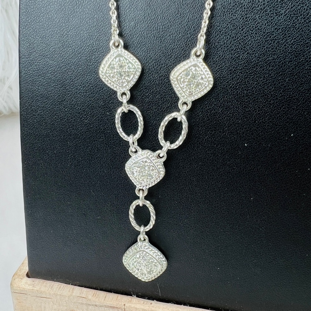 Beautiful Delicate Silvertone Dangle Necklace - image 1